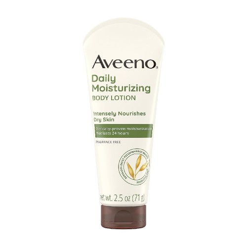 Aveeno Daily Moisturizing Body Lotion with Soothing Oat and Rich Emollients to Nourish Dry Skin, Fragrance-Free, 2.5 fl. oz 