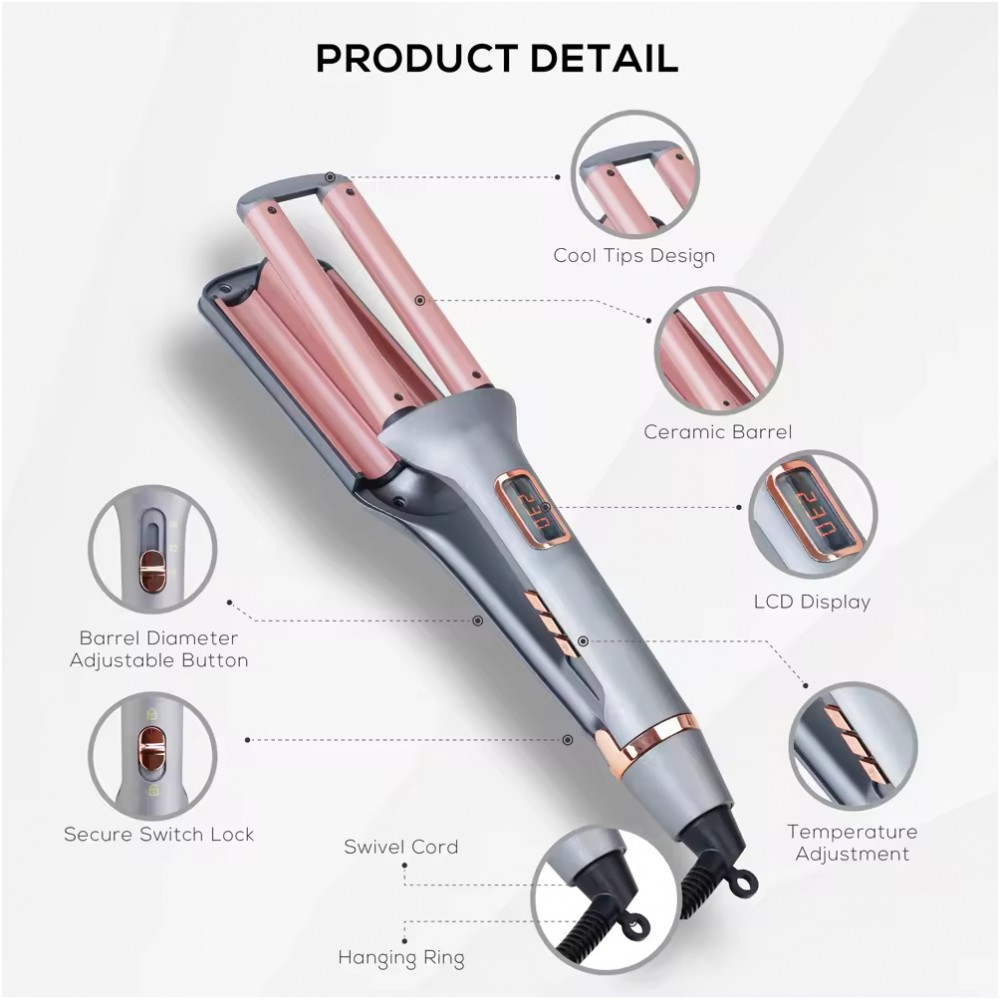 جهاز تجعيد الشعر الاحترافي بولاندلورا المتميز بثلاثه مقاسات مختلف 19-22-25