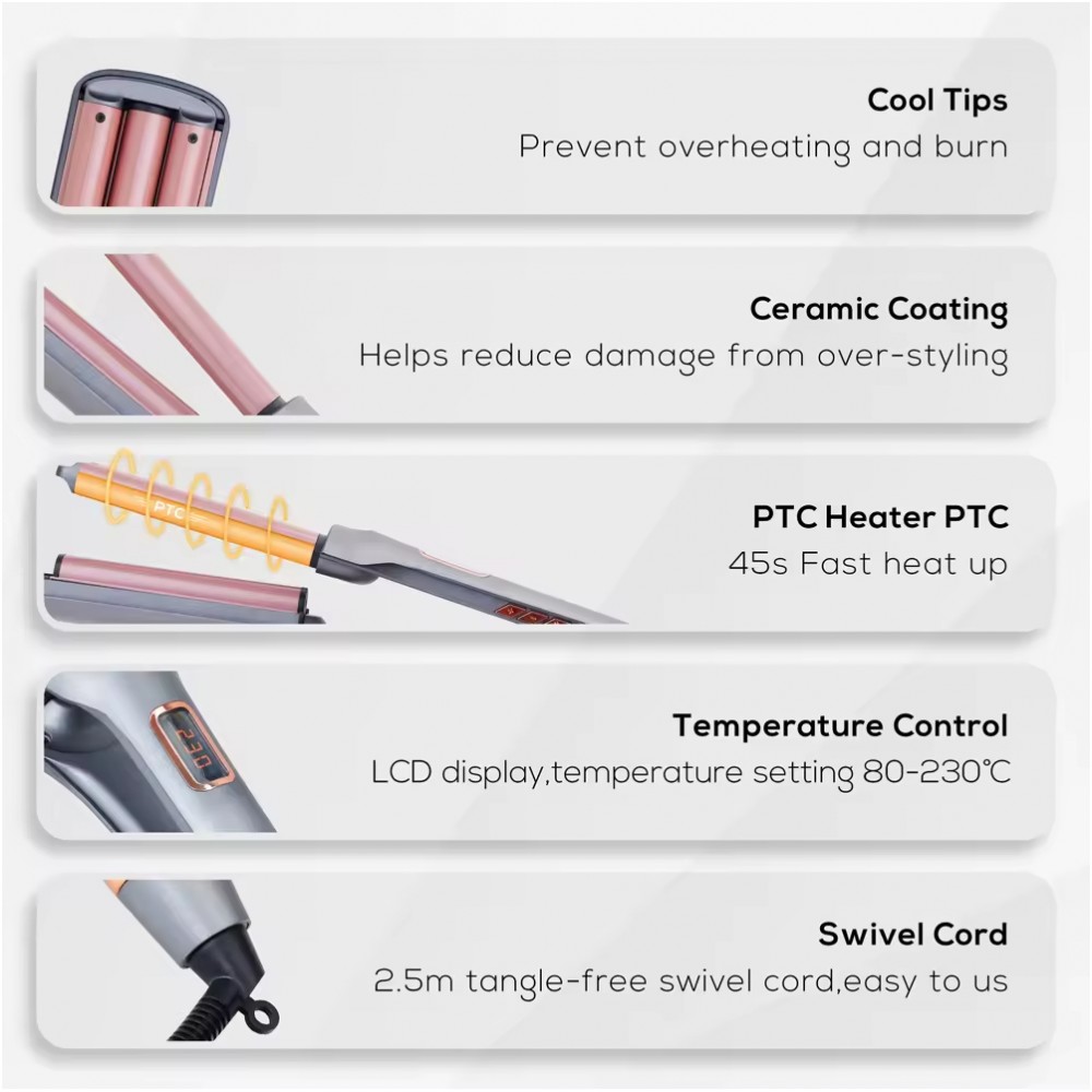 جهاز تجعيد الشعر الاحترافي بولاندلورا المتميز بثلاثه مقاسات مختلف 19-22-25