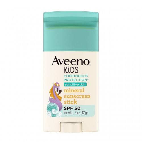 Aveeno Kids Continuous Protection Zinc Oxide Mineral Sunscreen Stick for Sensitive Skin, Face & Body Sunscreen Stick for Kids with Broad Spectrum SPF 50, Sweat- & Water-Resistant, 1.5 oz
