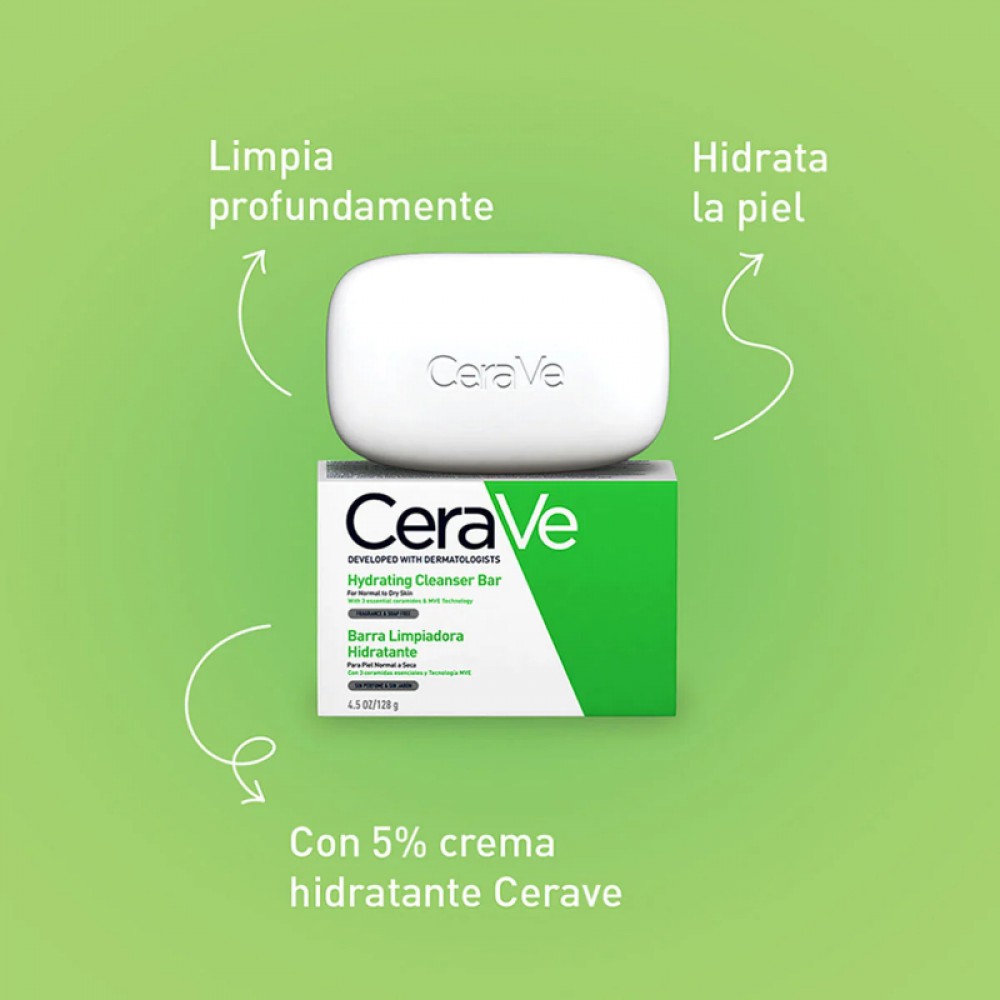 CeraVe Hydrating Cleanser Bar - Soap-Free Body and Facial Cleanser with 5% Cerave Moisturizing Cream - 4.5 Ounce Bar