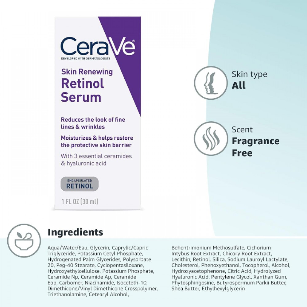 CeraVe Anti Aging Retinol Serum for Face | 1 Ounce | Cream Serum for Smoothing Fine Lines