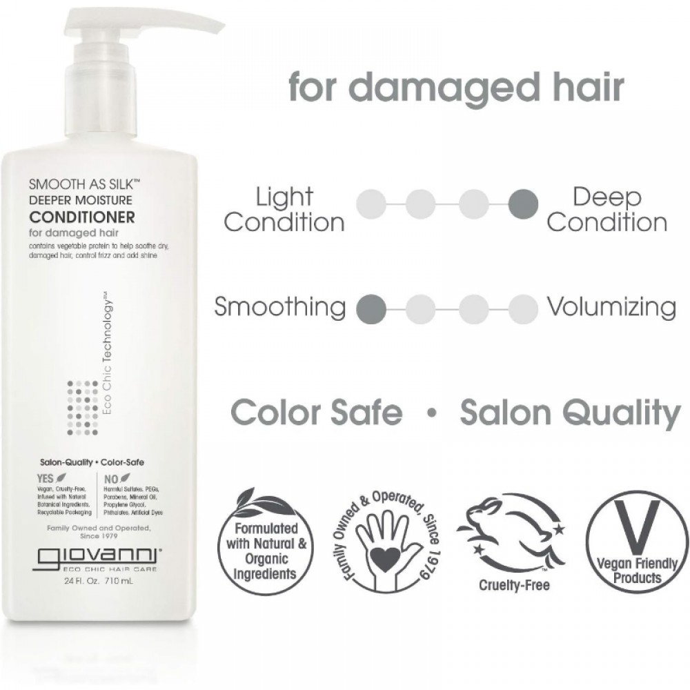 GIOVANNI Smooth As Silk Deeper Moisture Conditioner - Calms Frizz, Adds Moisture, Detangles, Wash & Go, Infused with Natural Botanical Ingredients, Color Safe, Sulfate Free - Apple & Aloe, 24 oz