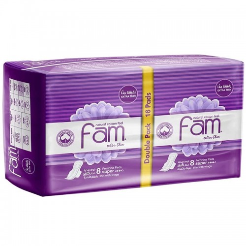 Fam - Extra Thin Large Feminine Pads with Wings Double Pack - 16 Pads