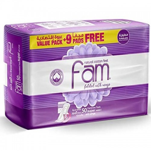 Fam - Large Sanitary Pads with Wings, 50 pads
