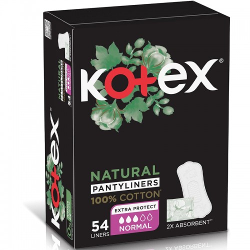 Kotex Natural Panty Liners, 100% Cotton, Normal Size, 54 Daily Panty Liners
