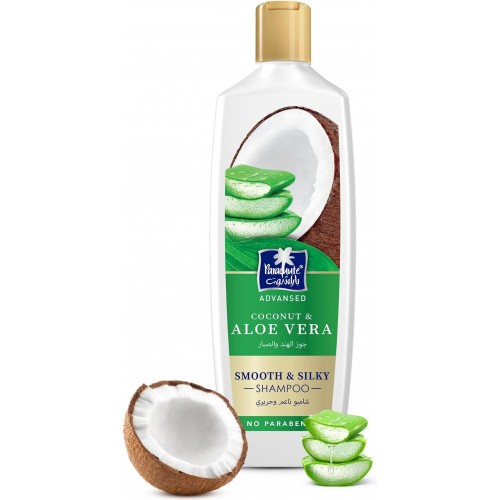 Parachute Advansed Coconut Smooth and Silky Shampoo with Aloe Vera and Coconut | Nourishes and Provides shinier Hair | 0% Harmful Chemicals | 340ml Parachute Advansed Coconut Smooth and Silky Shampoo with Aloe Vera and Coconut | Nourishes and Provides shinier Hair | 0% Harmful Chemicals | 340ml