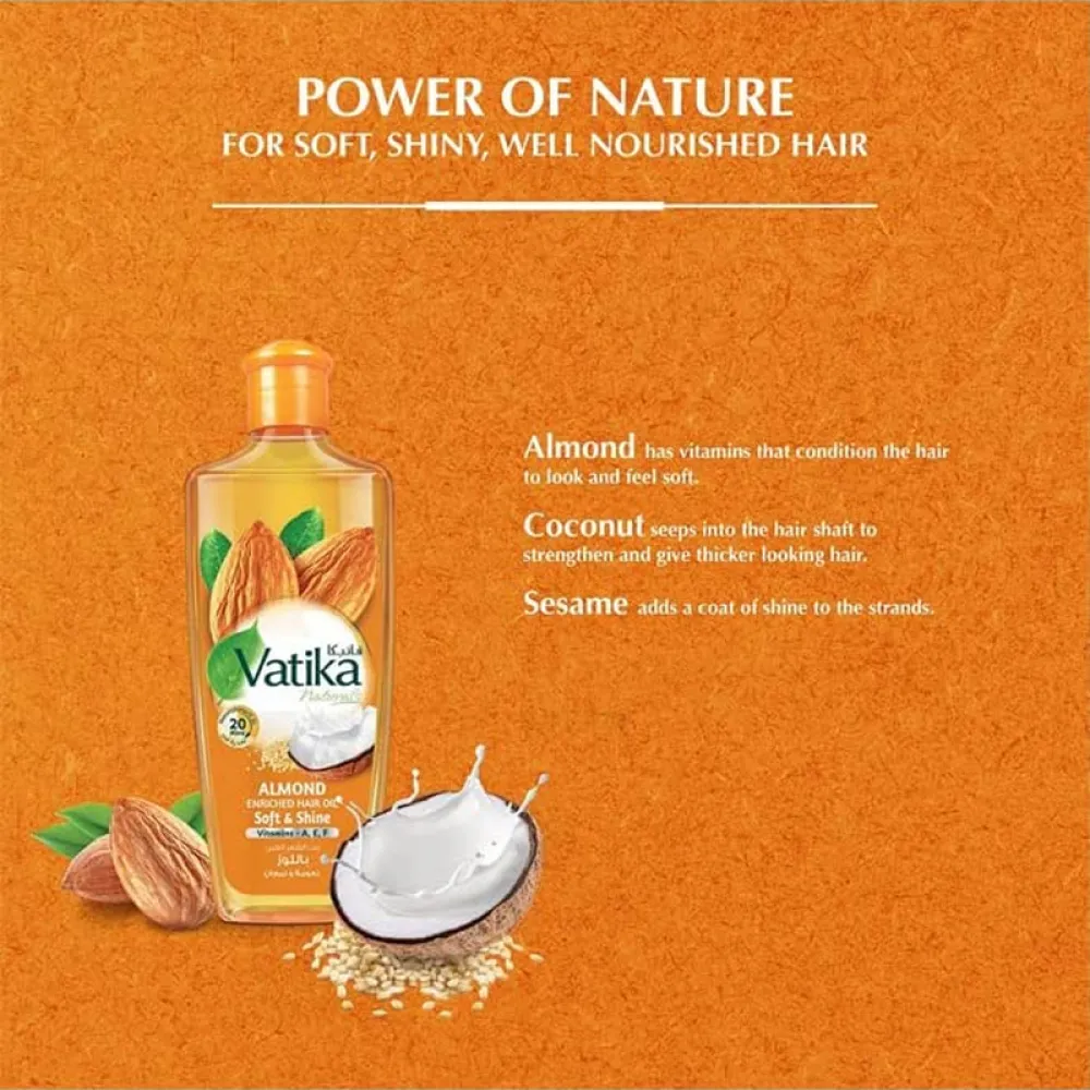 Vatika Naturals Almond Enriched Hair Oil-Vitamins A, E, F - Soft & Shine - 200 ml