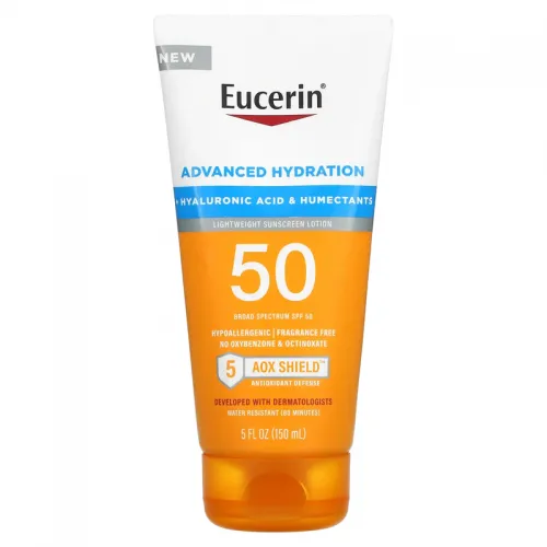 Eucerin, Advanced Hydration, Lightweight Sunscreen Lotion, SPF 50, Fragrance Free, 5 fl oz (150 ml)