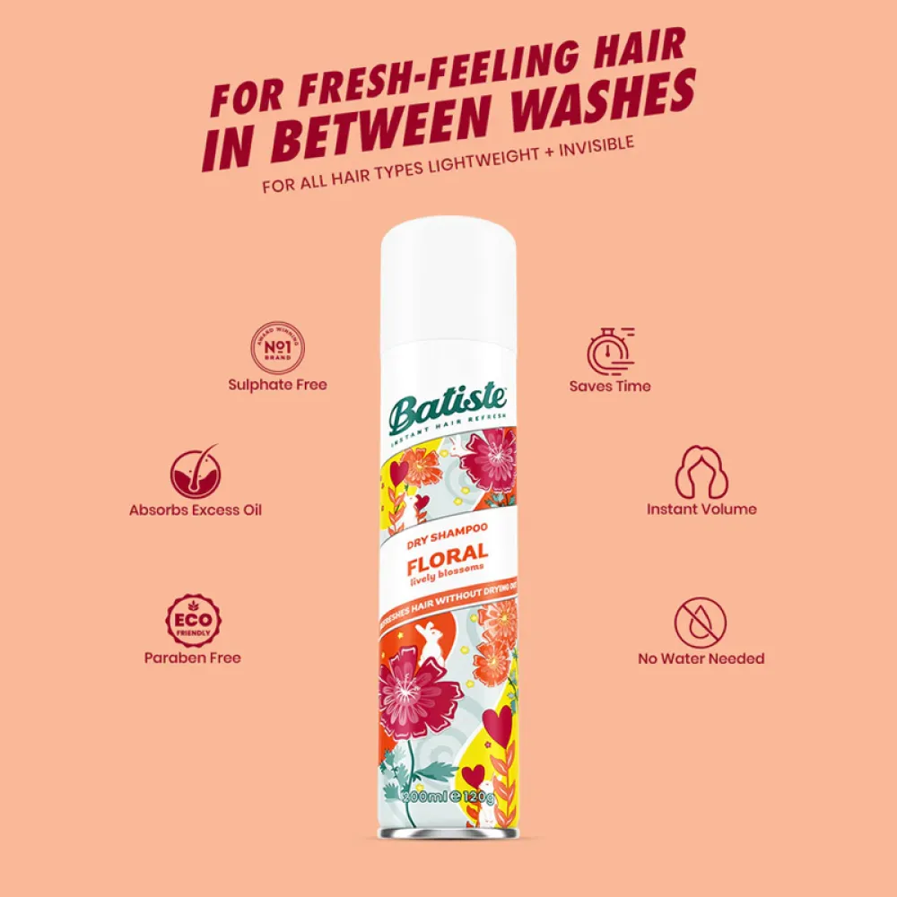 BATISTE - DRY SHAMPOO, FLORAL, LIVELY BLOSSOM, 200ML