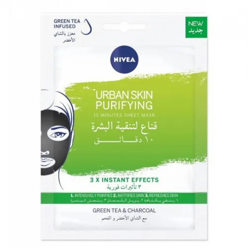 NIVEA Face Sheet Mask Puryfying, Urban Skin with Green Tea & Charcoal, 1 Mask