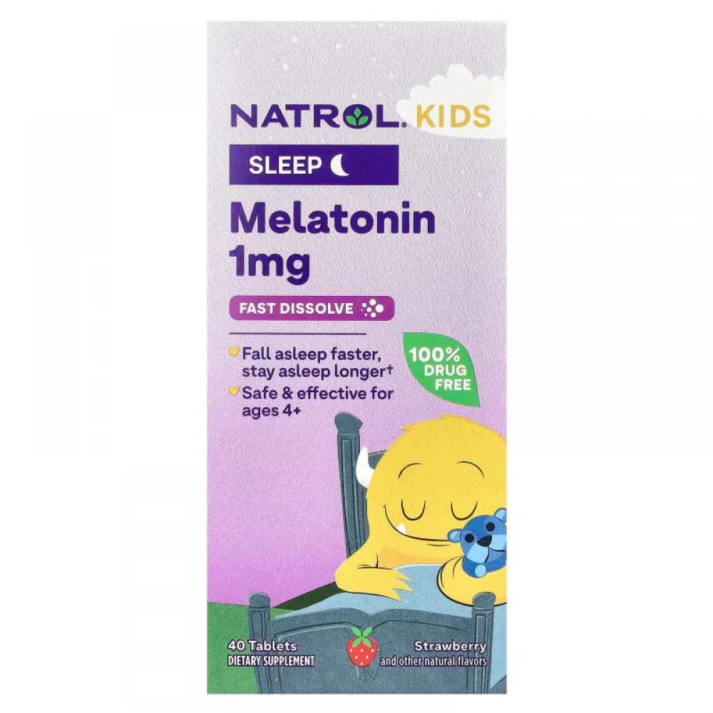 Natrol, Kids, Melatonin, Ages 4 & Up, Strawberry, 40 Tablets