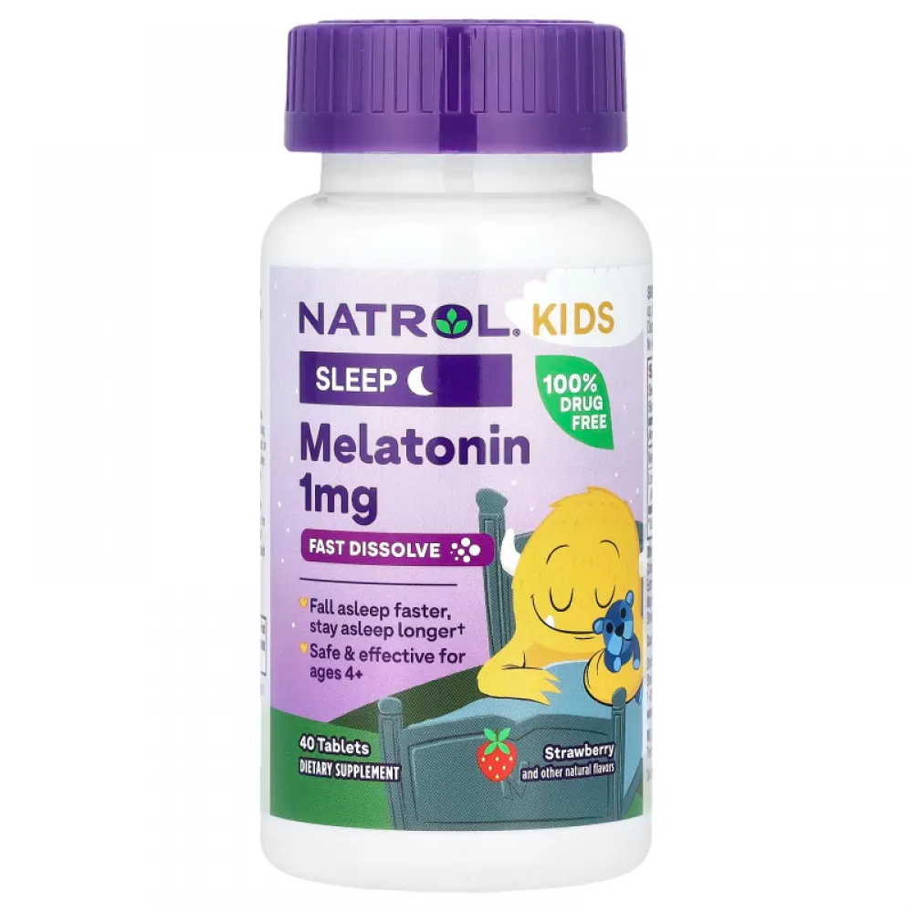 Natrol, Kids, Melatonin, Ages 4 & Up, Strawberry, 40 Tablets