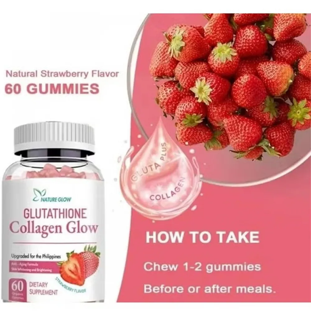 توهج الكولاجين، فيتامينات تبييض البشرة المضادة للشيخوخة، نكهة الفراولة