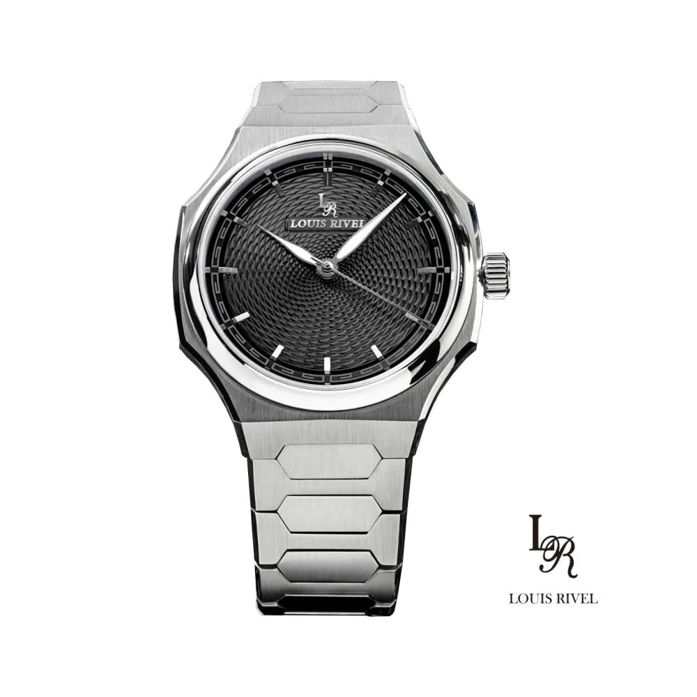 Louis Revial 1028 men's watch with a silver band and black dial