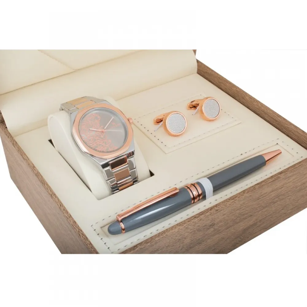 Louis Rivel 1035 Men's Watch Set, Two-Tone Copper, Grey Dial