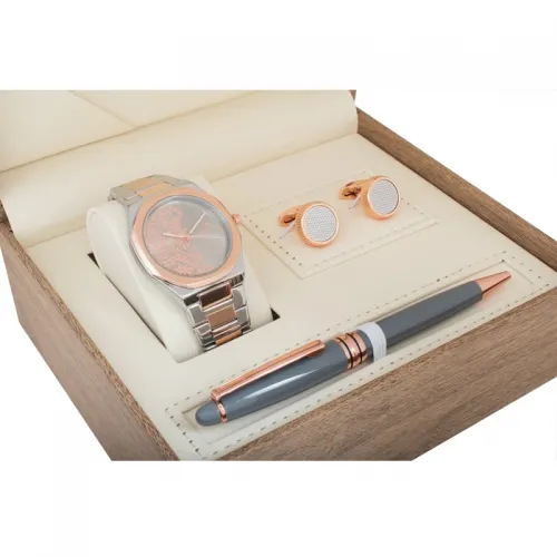 Louis Rivel 1035 Men's Watch Set, Two-Tone Copper, Grey Dial 