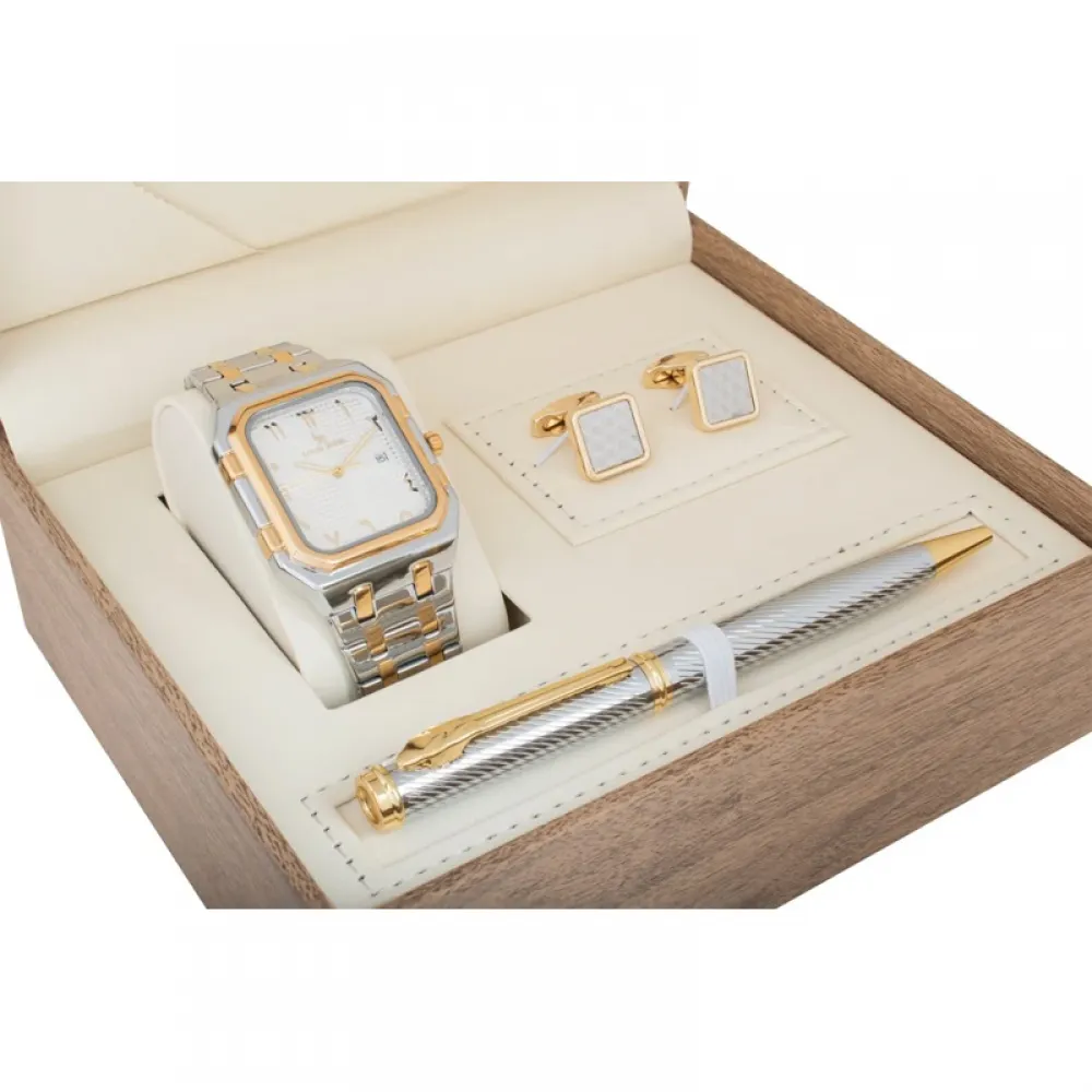 Louis Rivel 2529 Men's Watch Set, Two-Tone Gold, White Dial