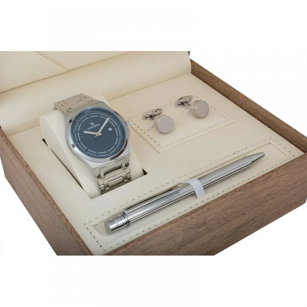 Louis Rivet Men's Watch Set 1215: Silver, Blue Dial