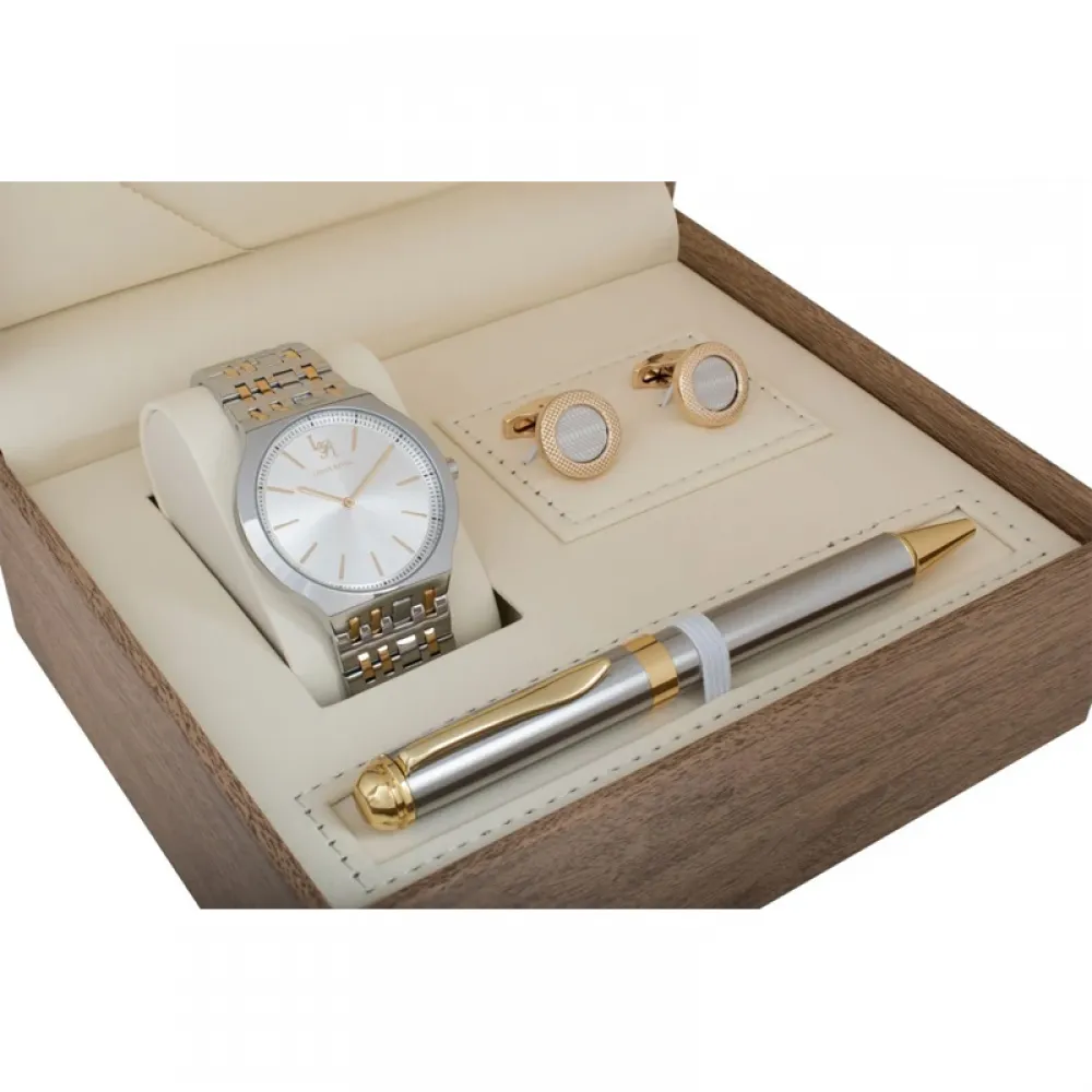Louis Rivet Men's Watch Set 23013: Two-Tone Gold, White Dial