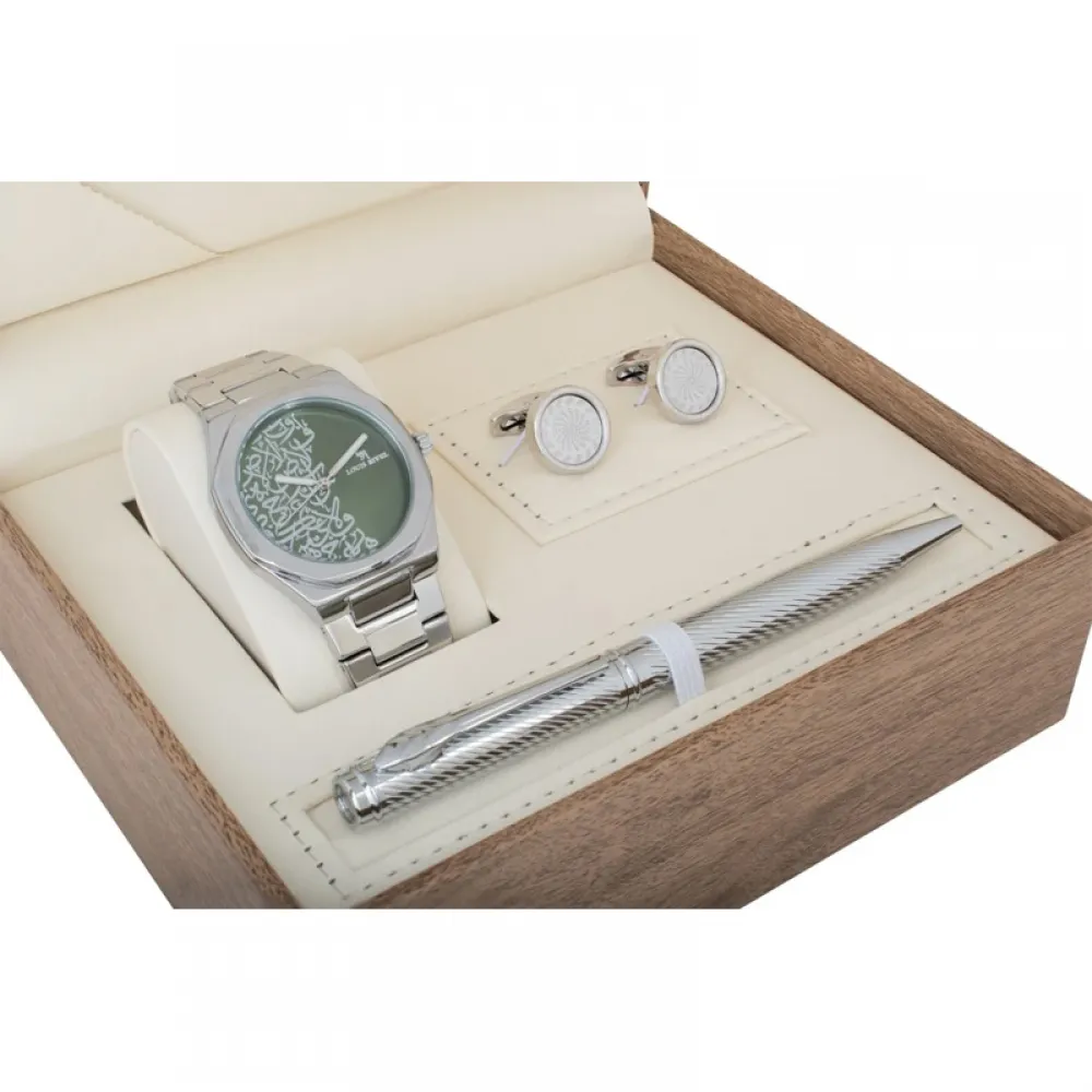 Louis Rivet Men's Watch Set 1035: Silver, Green Dial