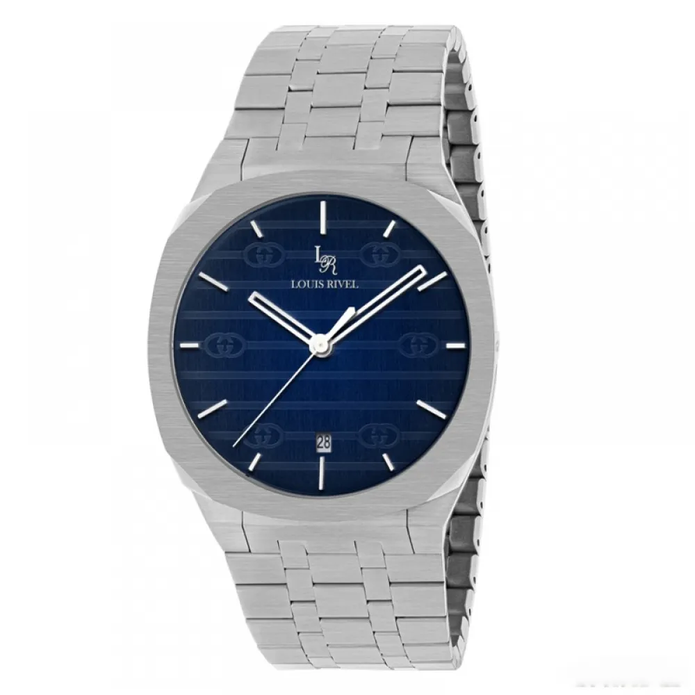 Louis Rivet Men's Watch 1040: Silver, Blue Dial, 40mm