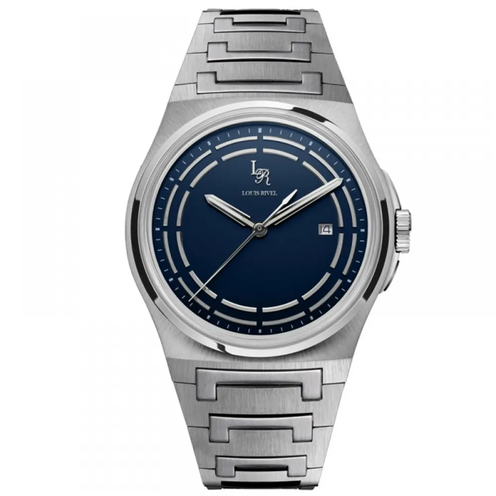 Louis Revial men's watch 1215, silver strap, blue dial