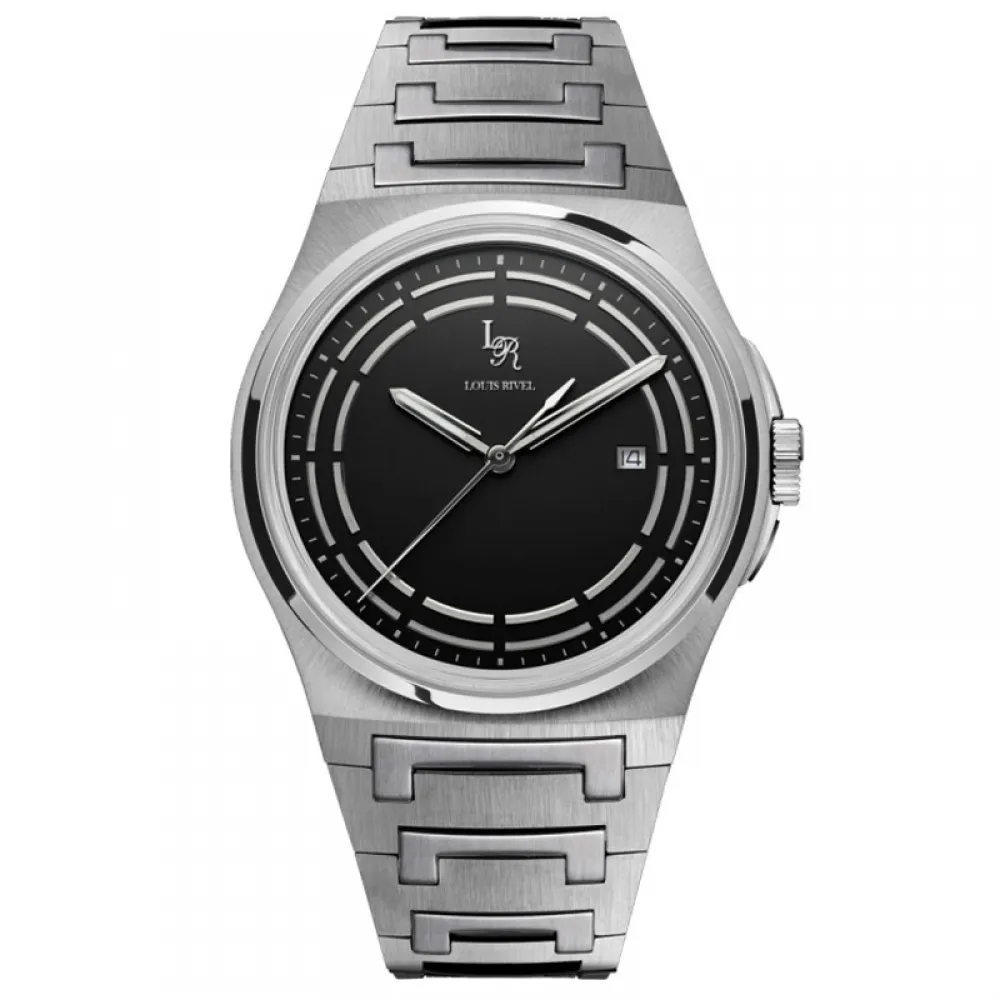 Louis Revial men's watch 1215, silver strap, black dial