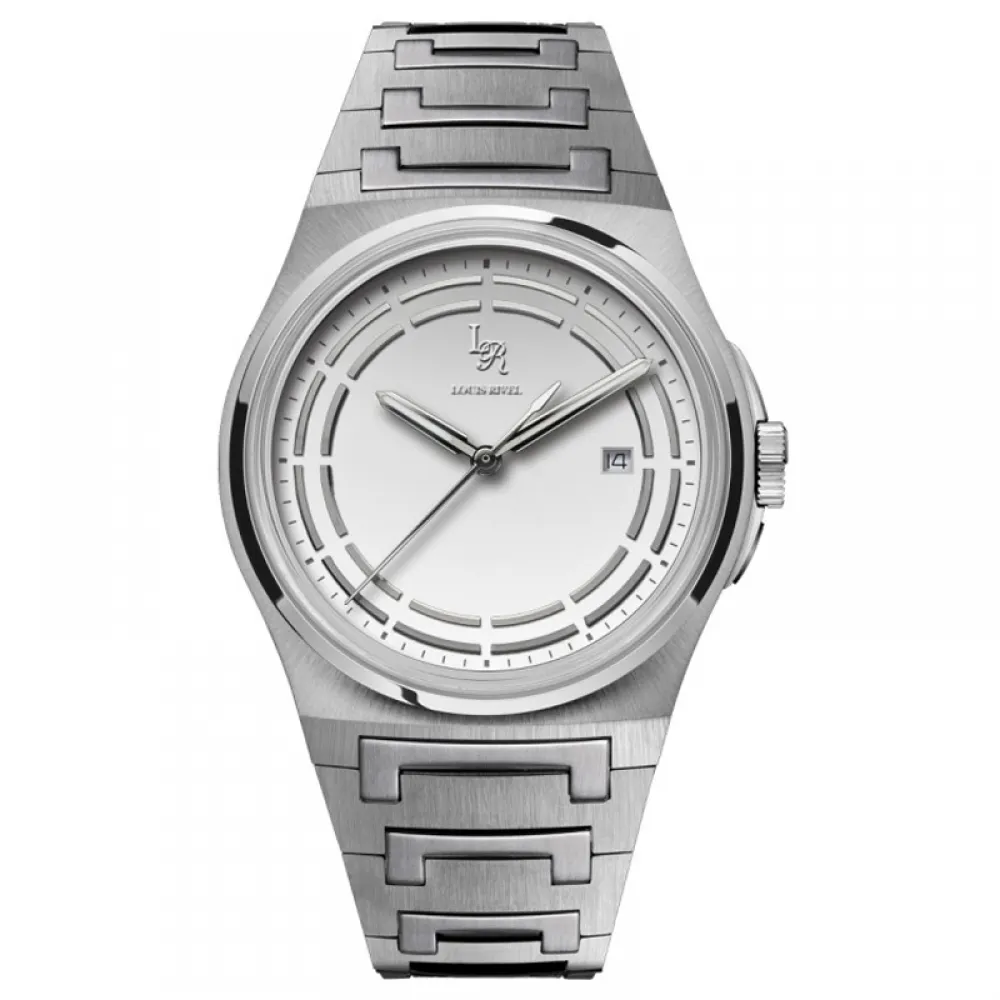 Louis Revial men's watch 1215, silver strap, white dial