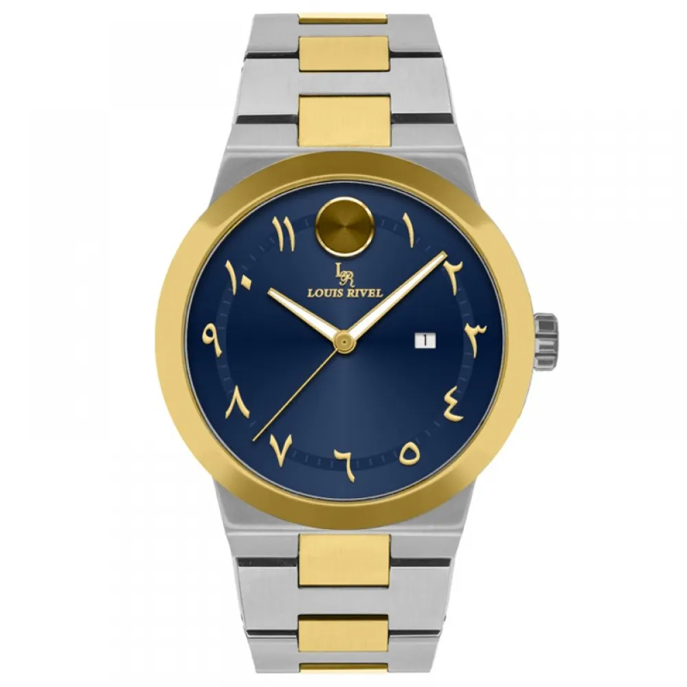 Louis Revial men's watch 2437, two-tone gold, blue dial