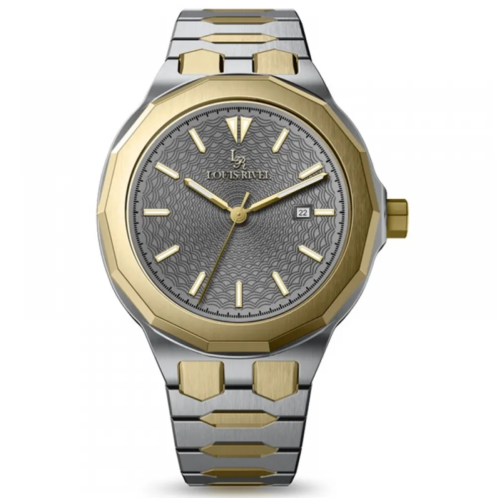 Louis Revial men's watch 1099, two-tone gold, gray dial