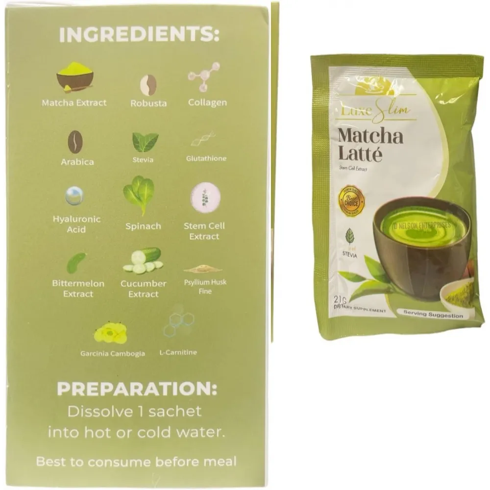 LuxeSkin Luxe Slim Matcha Latté with Stem Cell Extract, 21g x 10 Sachets