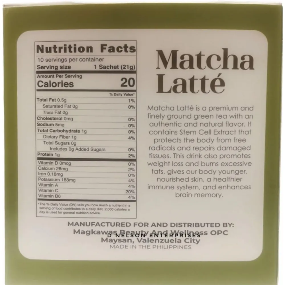 LuxeSkin Luxe Slim Matcha Latté with Stem Cell Extract, 21g x 10 Sachets