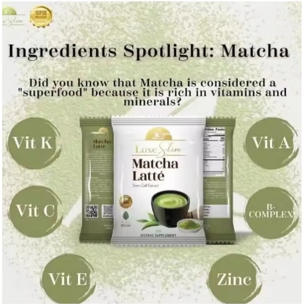 LuxeSkin Luxe Slim Matcha Latté with Stem Cell Extract, 21g x 10 Sachets