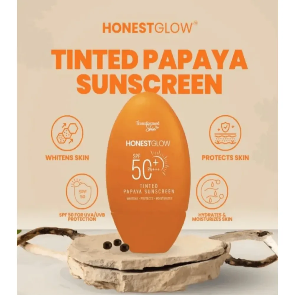 Honest Glow Tinted Papaya Sunscreen SPF 50 PA+++ - 50g