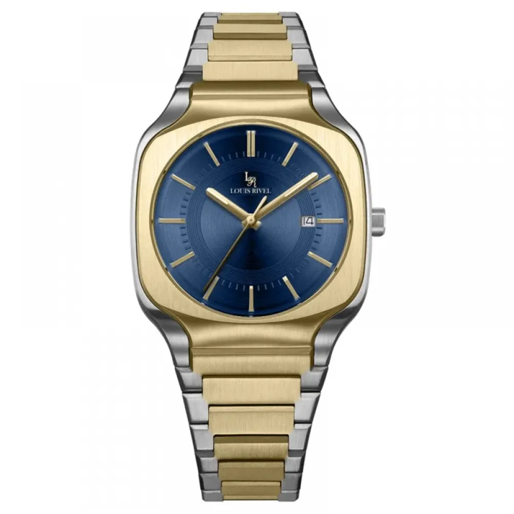 Louis Rivel 1206 men's watch, two-tone gold, blue dial