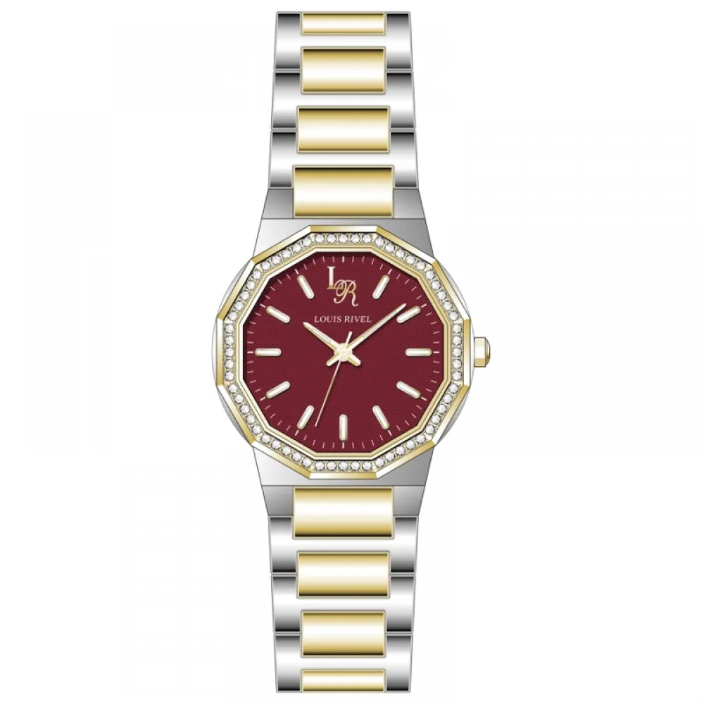 Louis Revial 23018 Women's Watch, Two-Tone Gold with Red Dial