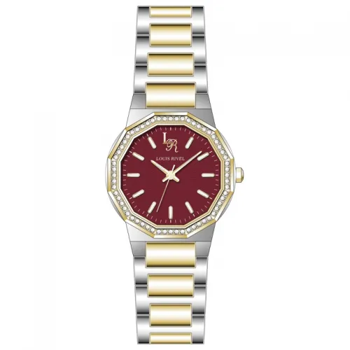 Louis Revial 23018 Women's Watch, Two-Tone Gold with Red Dial