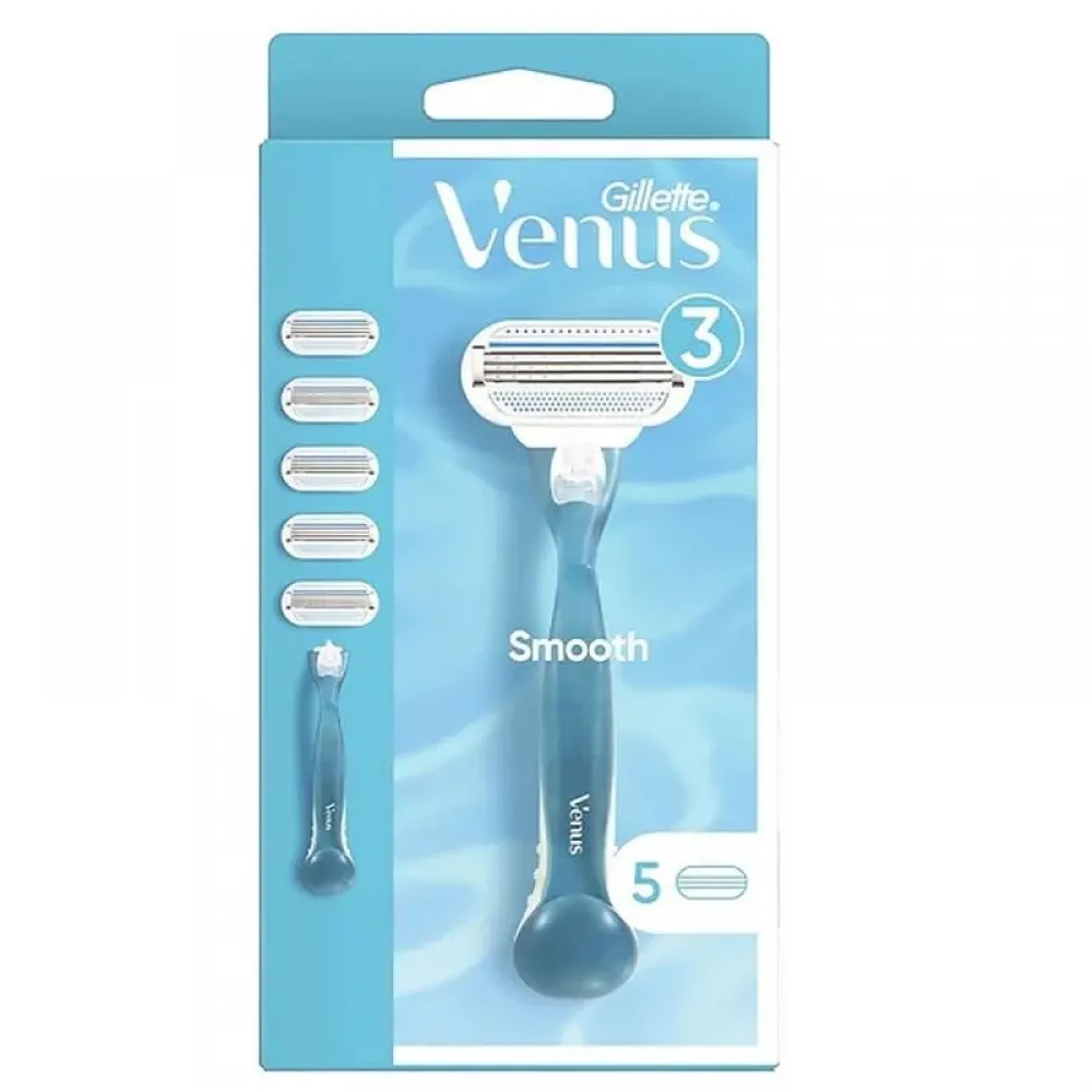 Gillette Venus Smooth Women's Razor Handle + 5 Razor Blades
