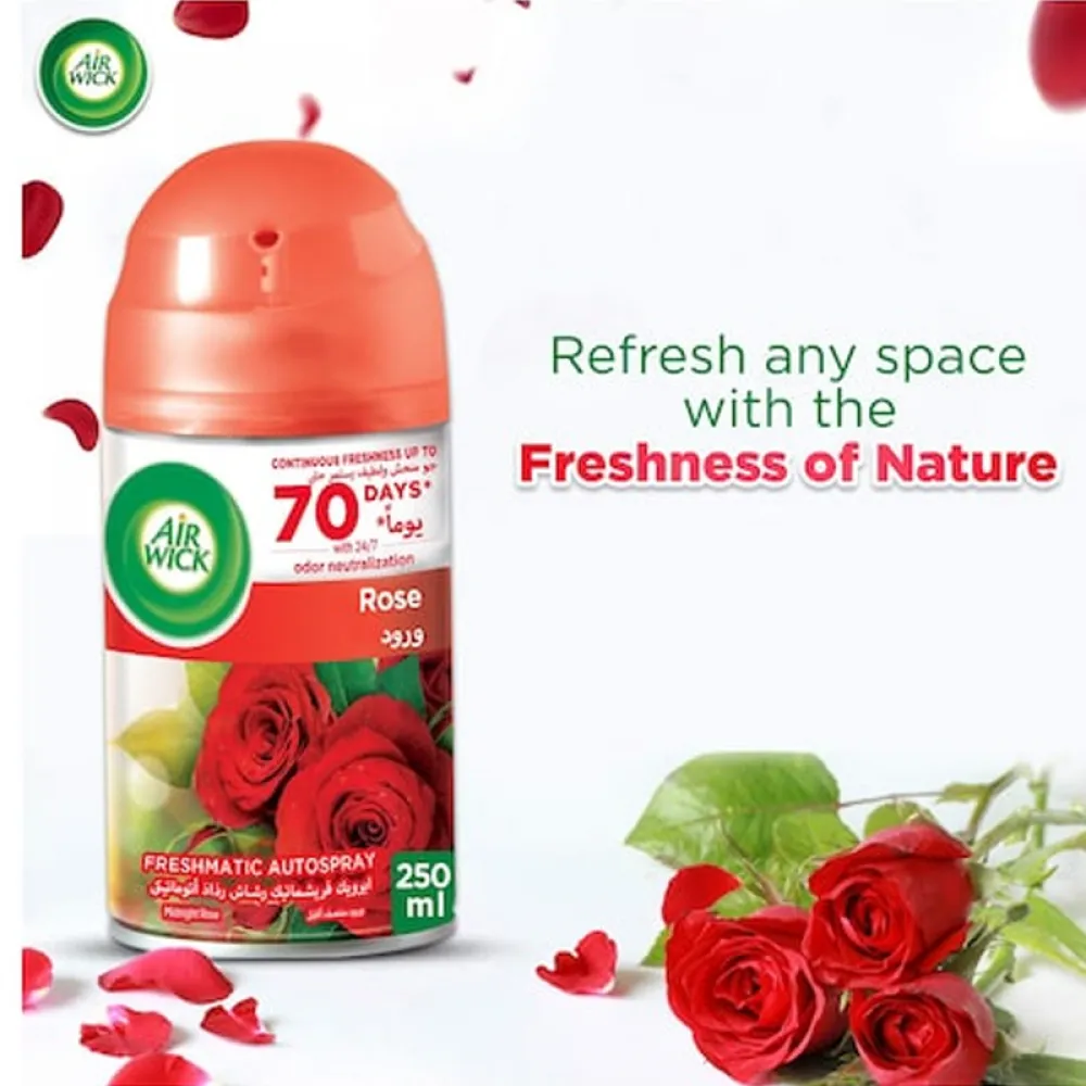 Air Wick Freshmatic Autospray Refill, Rose Fragrance, Eliminates Bad Odour like Cat Litter Smell, 250 ml (Pack of 2)