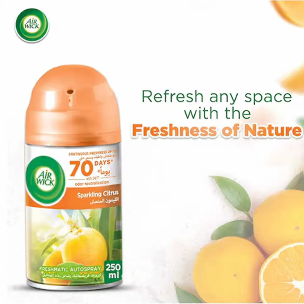 Air wick Air Freshener Freshmatic Auto Spray Sparkling Citrus Gadget and Refill, Eliminates Bad Odour like Cat Litter Smell, 250 ml