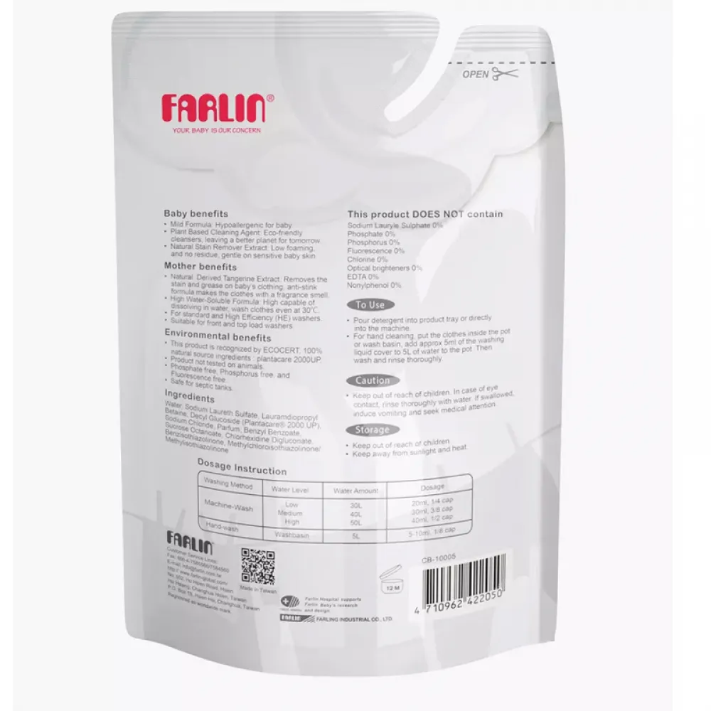 Farlin Baby Laundry Detergent 1000ml + 800ml Refill