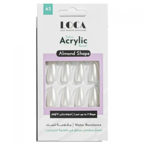 Loca Acrylic Nails A2-Almond Shape White Pearl Color