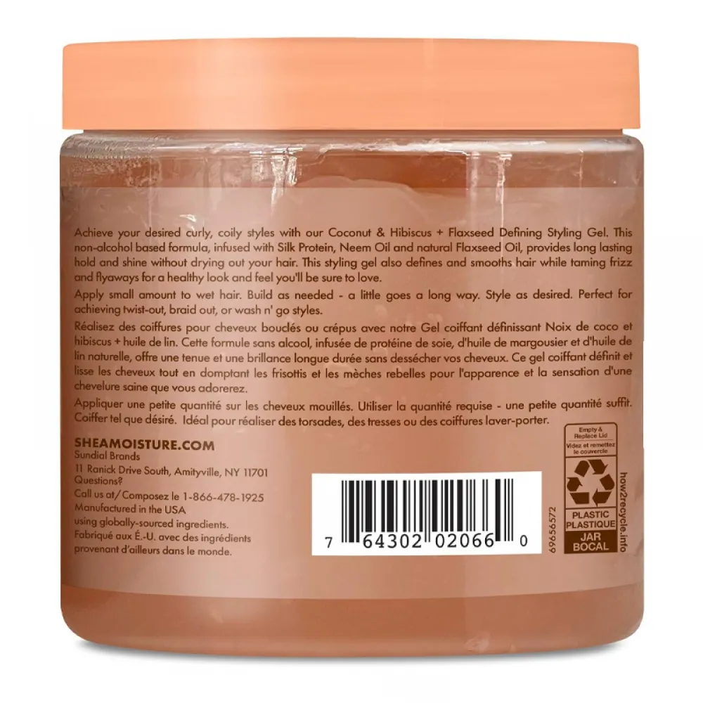 SheaMoisture Defining Styling Gel For Thick, Curly Hair Coconut and Hibiscus Paraben-Free Frizz Control Styling Gel 15 oz