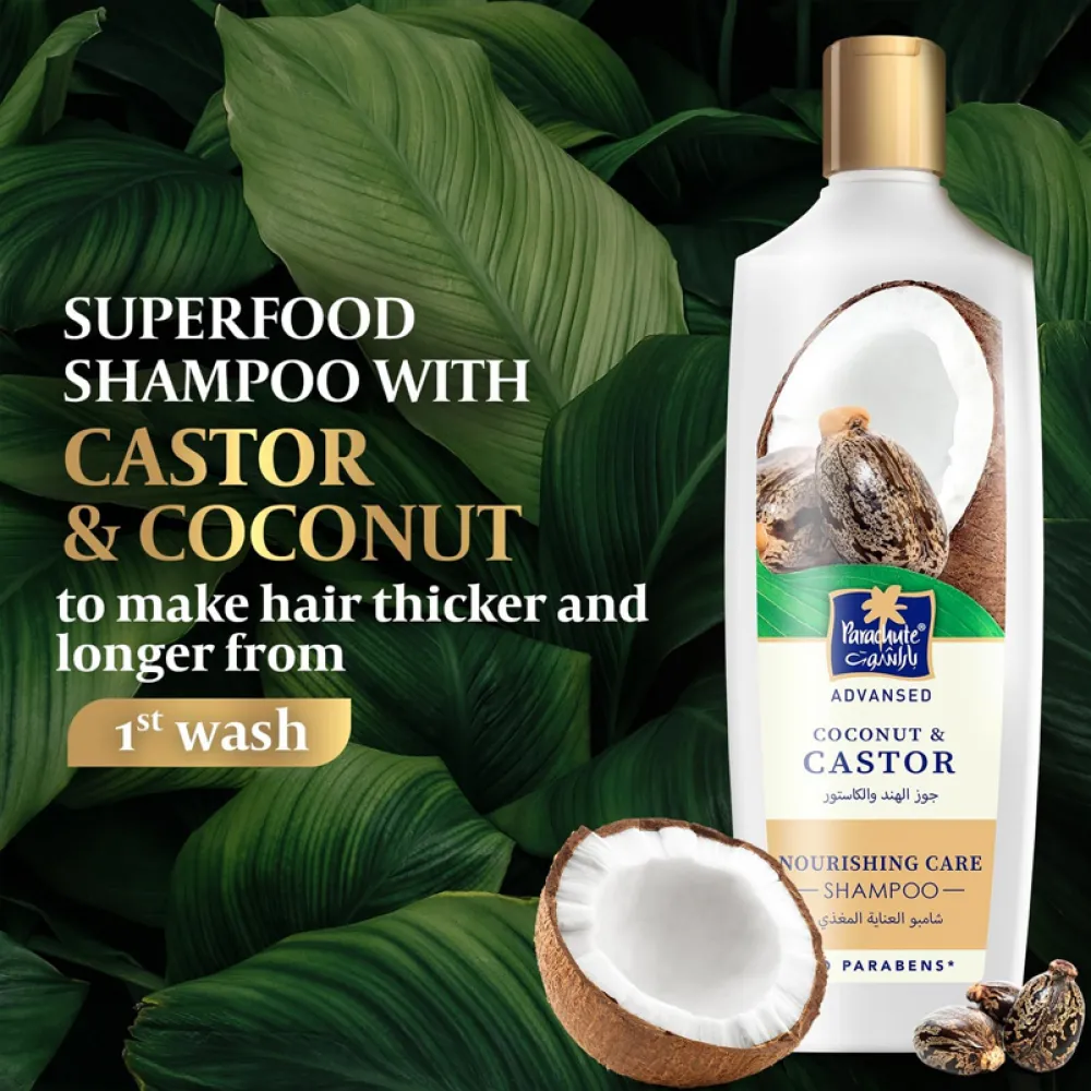 Parachute Advansed Nourishing Care Shampoo with Caster and Coconut | Tames and Nourishes Frizzy Hair | 0% Harmful Chemicals | 340ml