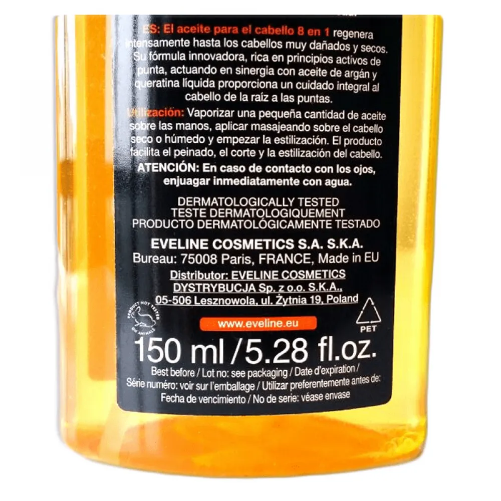 Eveline Exclusive Hair Oil 8 in 1 Elixir of Gold - 150ml
