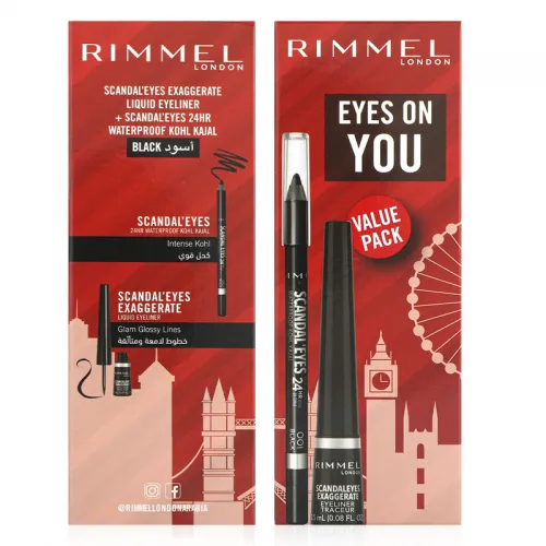 Rimmel London Scandal'Eyes Exaggerate Liquid Eyeliner + Scandal'Eyes 24HR Waterproof Kohl Kajal Value Pack