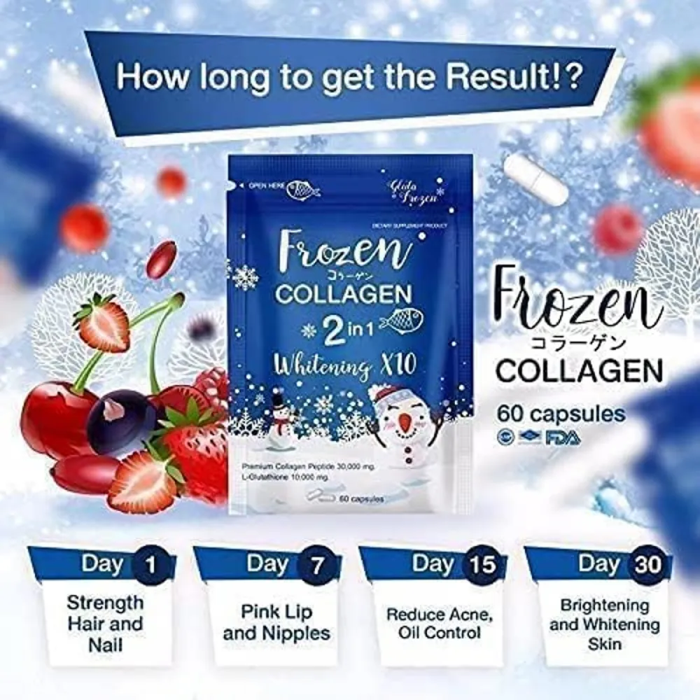 Frozen Collagen 2-in-1 Whitening X10 with Peptide & Premium Glutathione - 60 Capsules