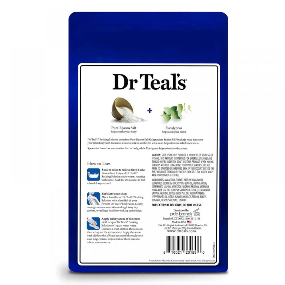 Dr Teal's Salt Soak with Pure Epsom Salt, Relax & Relief with Eucalyptus & Spearmint, 3 lbs