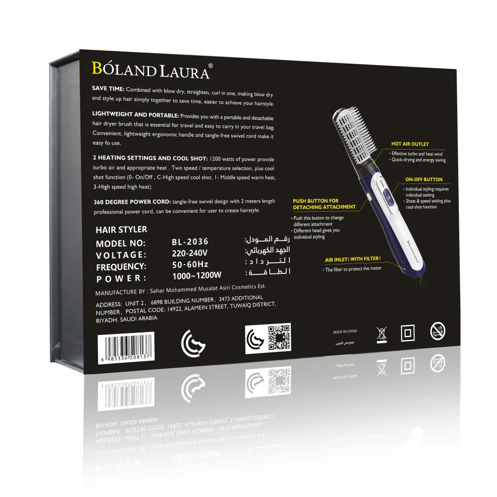Boland Laura hair dryer, black and gray, two brushes